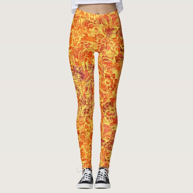 Ornamentalt blommotiv med textur 02 - Vintageutsee Leggings (Framsida)