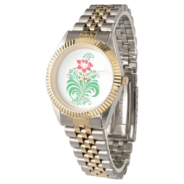 Ornamentalt blomsterblommönster – Elegant Armbandsur (Vinklad)