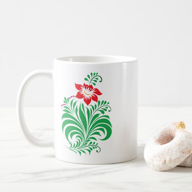 Ornamentalt blomsterblommönster – Elegant Kaffemugg (Med munk)
