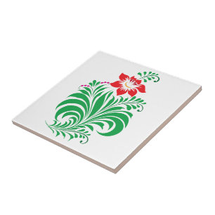 Ornamentalt blomsterblommönster – Elegant Kakelplatta