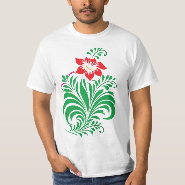 Ornamentalt blomsterblommönster – Elegant T Shirt (Framsida)