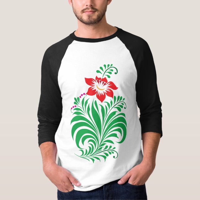 Ornamentalt blomsterblommönster – Elegant T Shirt (Framsida)