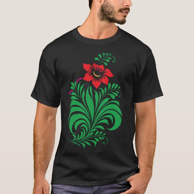 Ornamentalt blomsterblommönster – Elegant T Shirt (Framsida)
