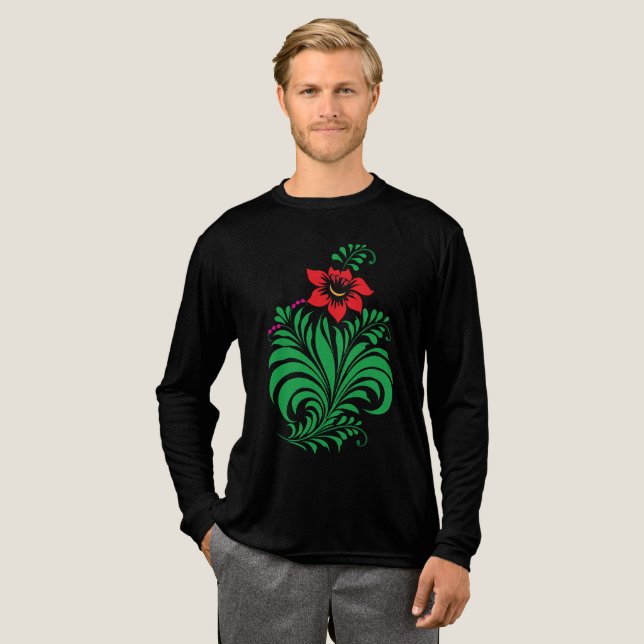 Ornamentalt blomsterblommönster – Elegant T Shirt (Hel framsida)