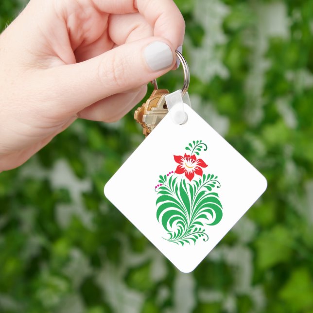 Ornamentalt blomsterblomsterdesign – Elegant Nyckelring (Hand)