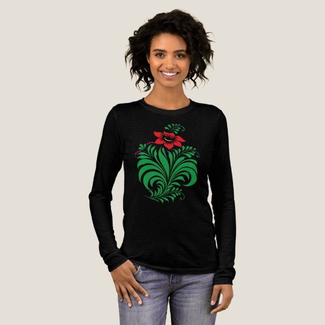 Ornamentalt blomsterblomsterdesign – Elegant T Shirt (Hel framsida)