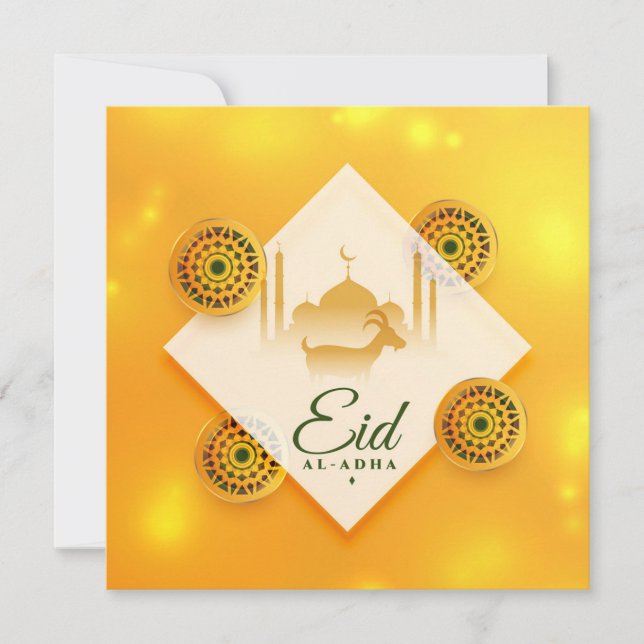 Ornamentalt Eid ul Adha Mubarak Geting Moske Gul Julkort (Framsida)