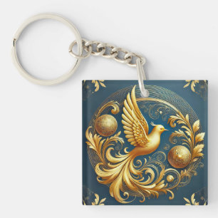 Ornamentalt Fågel Guld Emblem Charm