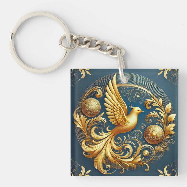 Ornamentalt Fågel Guld Emblem Charm (Framsidan)