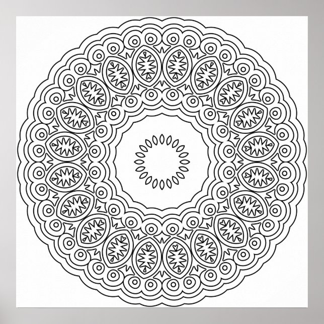 Ornamentalt oval medaljong-mandala-ringmönster kon poster (Framsidan)