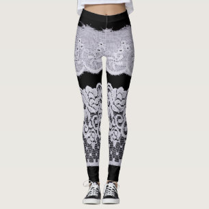 Ornamentärt vitt snöre, isolerad svart bakgrund. leggings