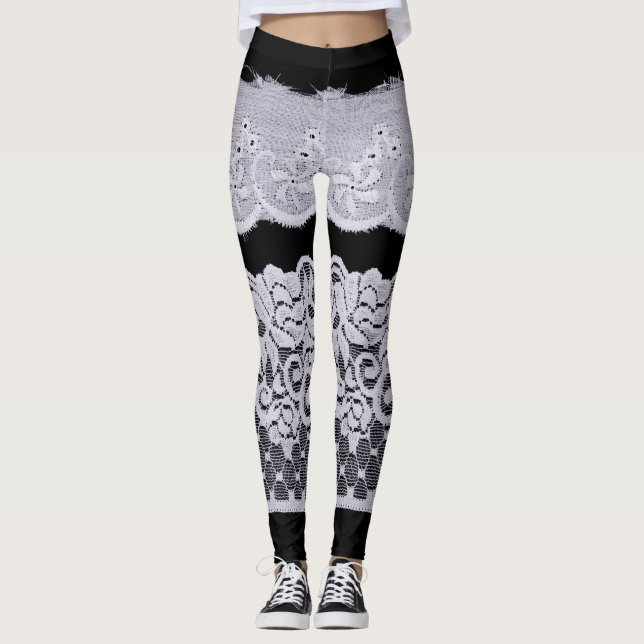 Ornamentärt vitt snöre, isolerad svart bakgrund. leggings (Framsida)