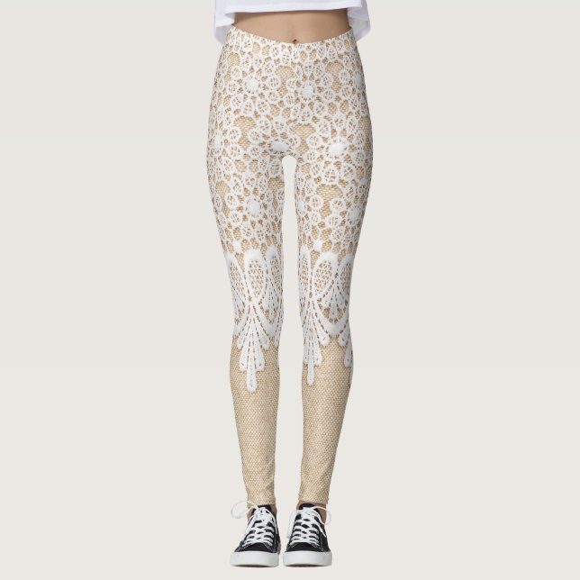 Ornamentärt vitt snöre, strukturdesign. leggings (Framsida)