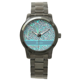 Ornamente Muster 3D Optik blau, türkise, grün Armbandsur