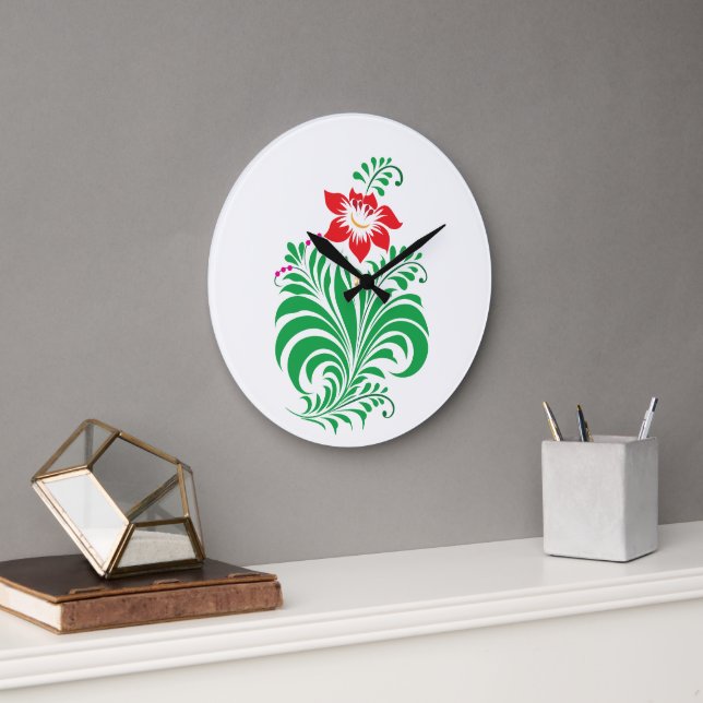 Ornamentell blomsterdesign – Elegant Stor Klocka (Kontor)