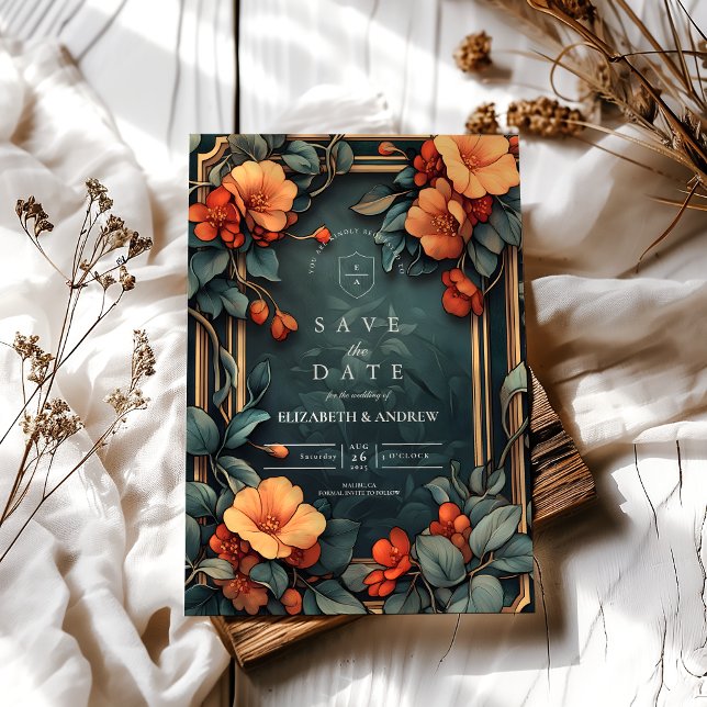 Ornamenterad Blommigt Bröllop Art nouveau Spara Datumet (Skapare uppladdad)