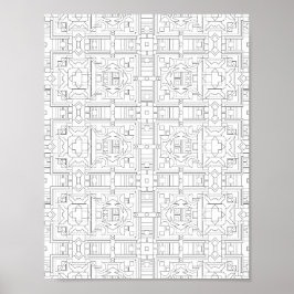 Ornamenterad fyrkantig rutnätsfärgningssida Mönste Poster
