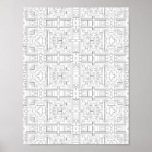 Ornamenterad fyrkantig rutnätsfärgningssida Mönste Poster