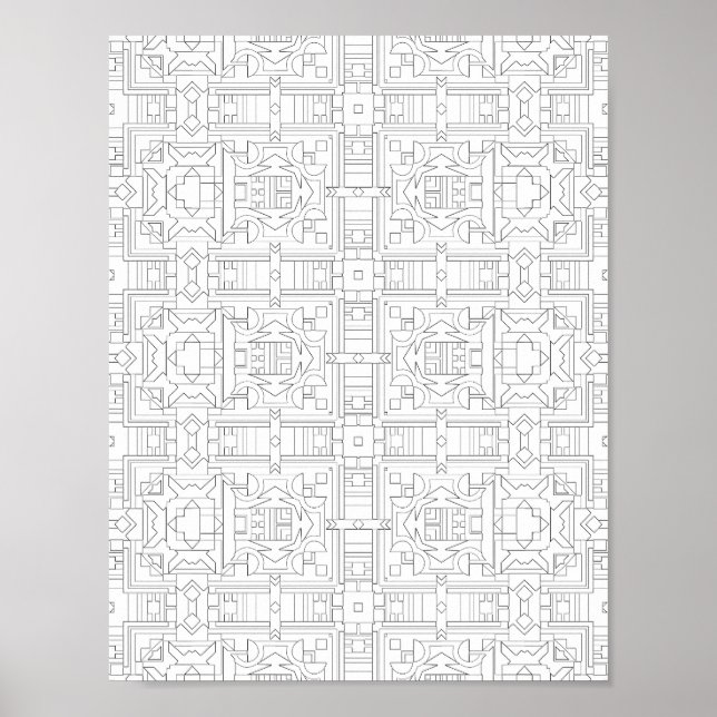 Ornamenterad fyrkantig rutnätsfärgningssida Mönste Poster (Framsidan)