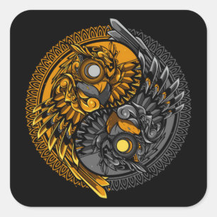 ornamenterad illustration av yin yang uggla doodle fyrkantigt klistermärke