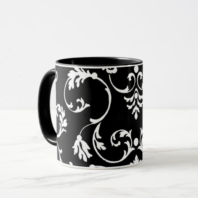 Ornamenterad svart och vit mönster mugg (Framsida vänster)