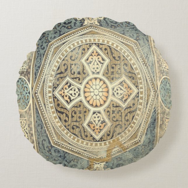 Ornamenterad teori med geodetisk design rund kudde (Framsidan)