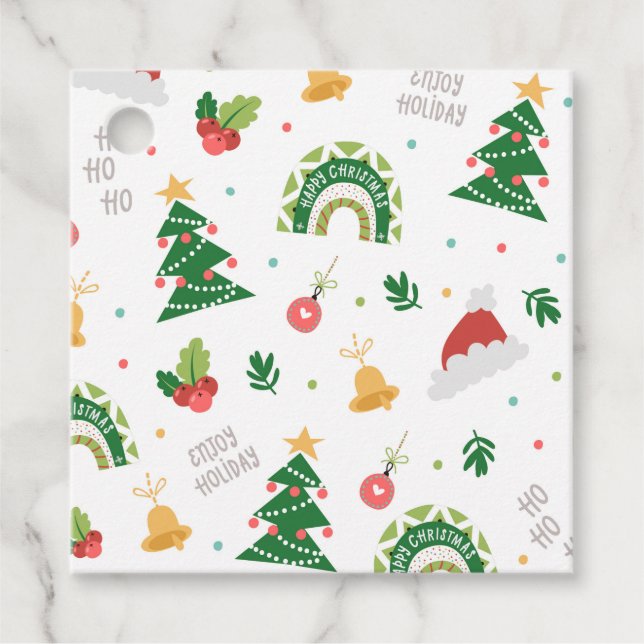 Ornamenterade Dekorationer vid Julgran vid lycklig Gåvor Etiketter (Framsida)