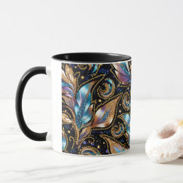 Ornamenterade fjädrar med gyllene Pärlor Mugg
