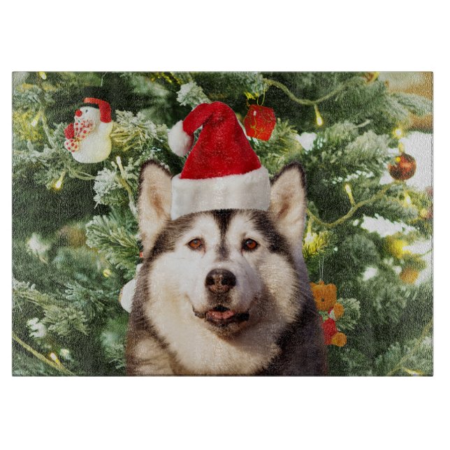 Ornamenterade siberian husky vid Julgran Snögubbe (Framsidan)