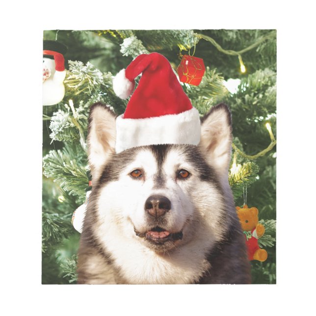 Ornamenterade siberian husky vid Julgran Snögubbe Anteckningsblock (Framsida)