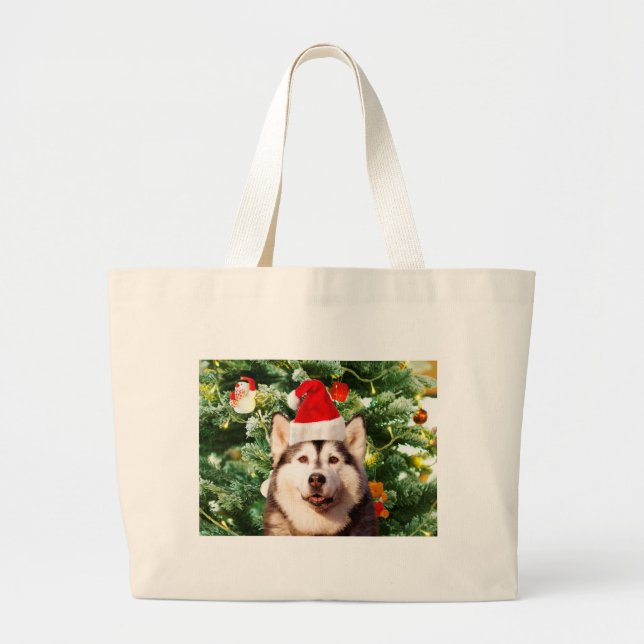 Ornamenterade siberian husky vid Julgran Snögubbe Jumbo Tygkasse (Framsidan)