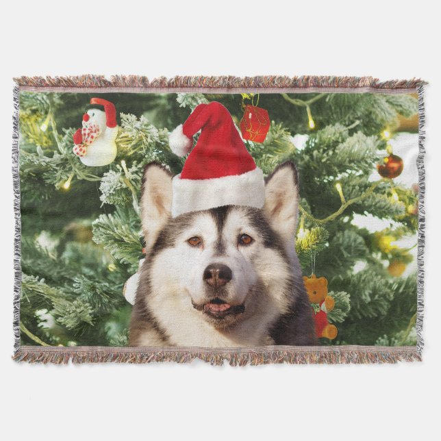 Ornamenterade siberian husky vid Julgran Snögubbe Mysfilt (Framsidan)
