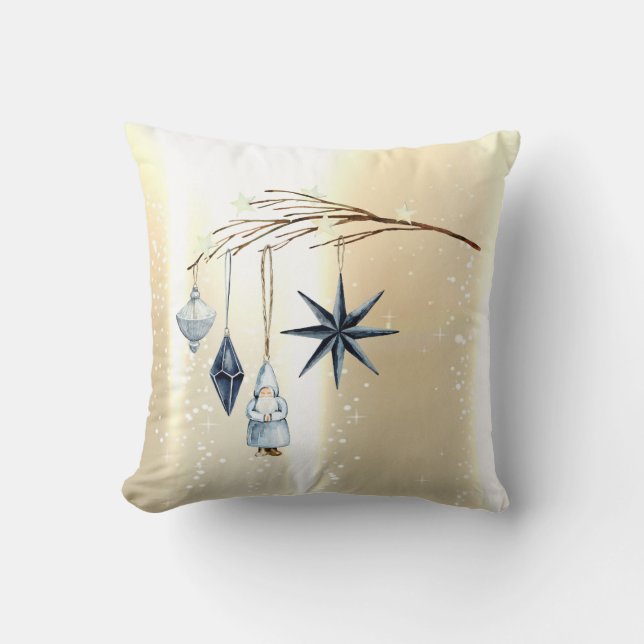 Ornamenterade träd vid gren Guld Kudde (Framsida)