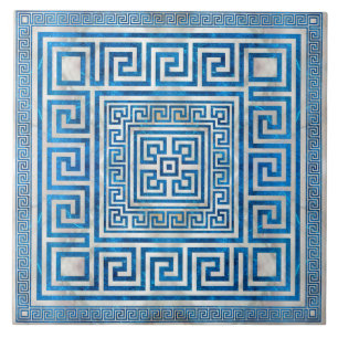 Ornamet Grekiska Nyckel - Grekiska Meander - Blue  Kakelplatta