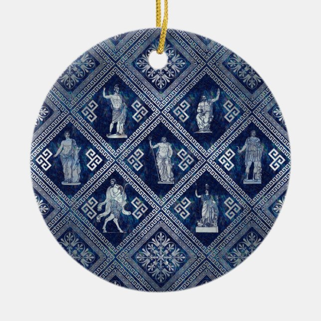 Ornamet Gudom och Meander Nyckel Julgransprydnad Keramik (Framsidan)