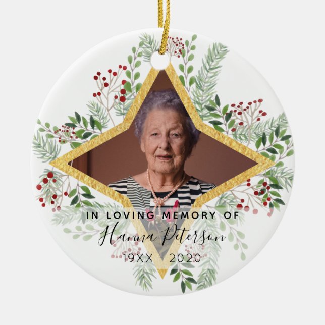 Ornamet guld och blommigt Memorial Julgransprydnad Keramik (Framsidan)