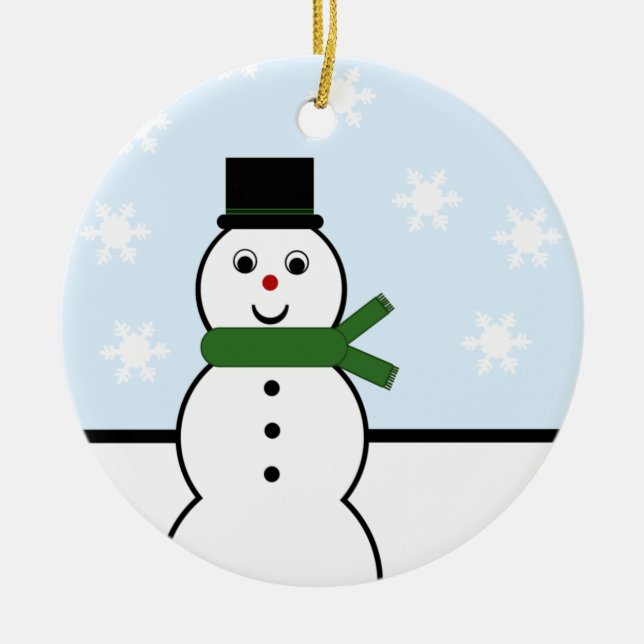 Ornamet i Snögubbe-rundan i snö Julgransprydnad Keramik (Framsidan)