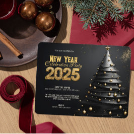 Ornamet julgran och Guld i Modern nyår Inbjudningar