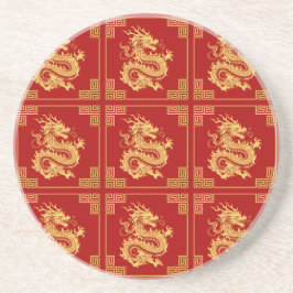 Ornamet Ram Guld Dragon Mönster Red Underlägg