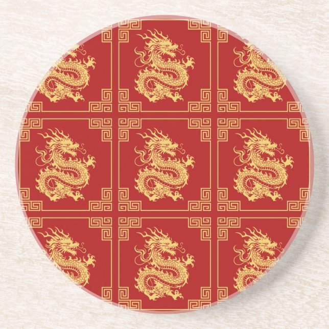 Ornamet Ram Guld Dragon Mönster Red Underlägg (Framsidan)