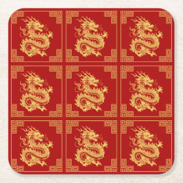 Ornamet Ram Guld Dragon Mönster Red Underlägg Papper Kvadrat