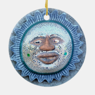 Ornamet sol ansikte/måne ansikte julgransprydnad keramik