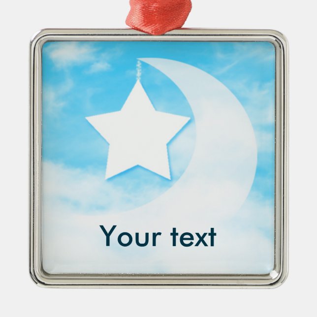 Ornamet Stjärna & Måne Silver Färgad Metall Julgransprydnad Metall (Framsidan)