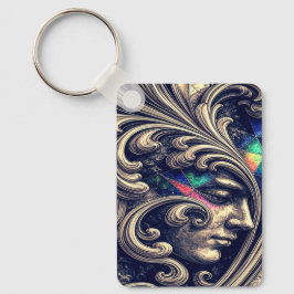Ornate Abstract Face with Flowing Baroque Keychain Nyckelring