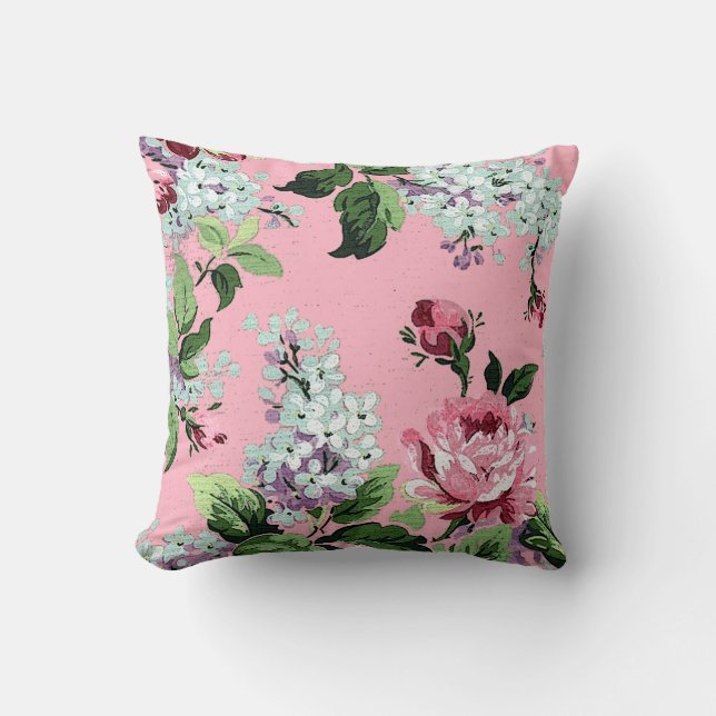 Ornate and Girly Rosa Blommigt Monogram Pillow Kudde (Framsida)