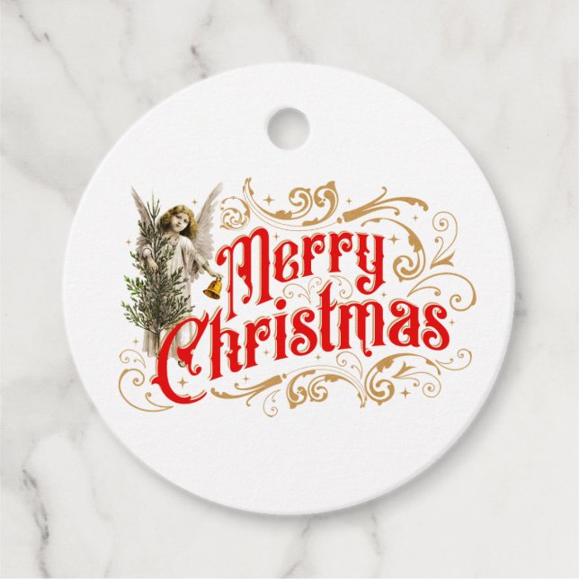 Ornate Angel-God jul-Retro Gåvor Etiketter (Framsida)