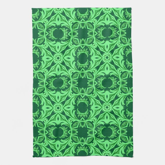 Ornate Arabesque Mönster - Emerald Grönt Kitchen T Kökshandduk (Vertikal)