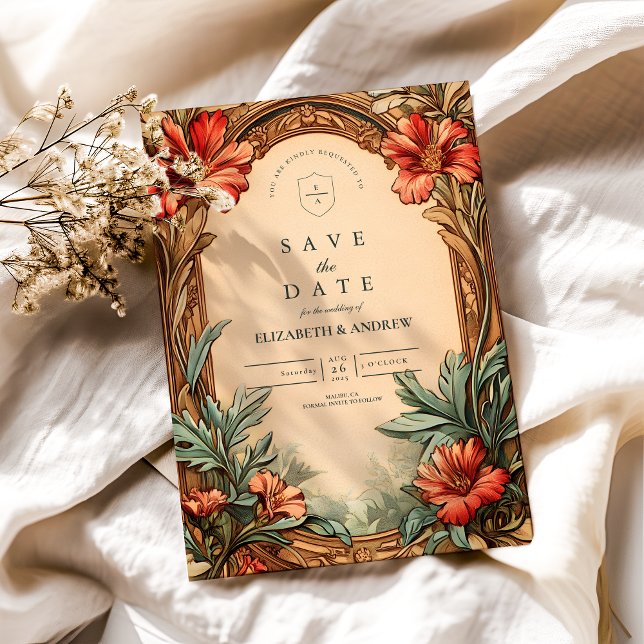 Ornate Arch Art nouveau bröllopsinbjudan Spara Datumet (Skapare uppladdad)