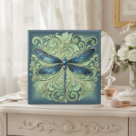 Ornate Art Nouveau Dragonfly Pat#12 Blue ID1222 Kakelplatta