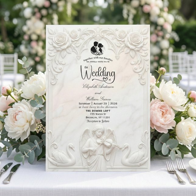 Ornate Baroque Angel & Swan Cameo Art Wedding  Inbjudningar (Skapare uppladdad)